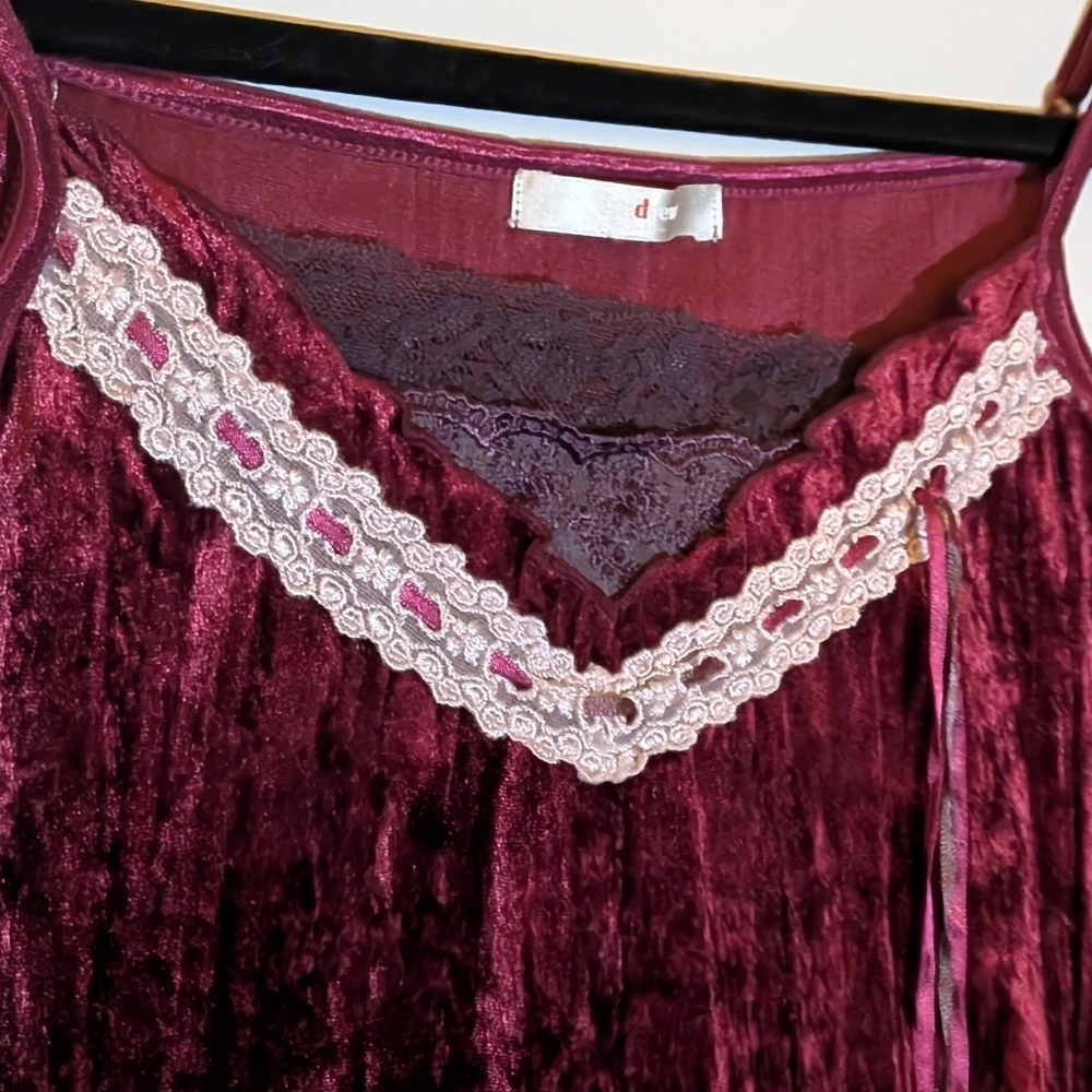Crushed Velvet Camisole Burgundy Lace Top Medium Fairy Whimsical Cottagecore Y2K - Picture 13 of 13